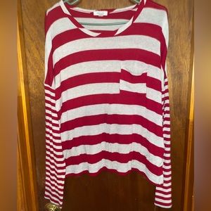 Love Culture Large long sleeve blouse red and light gray striped, light weight
